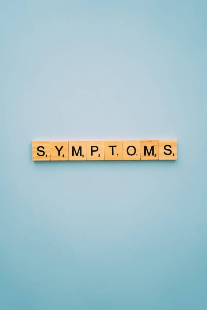 Symptoms uitgespeld in blokjes