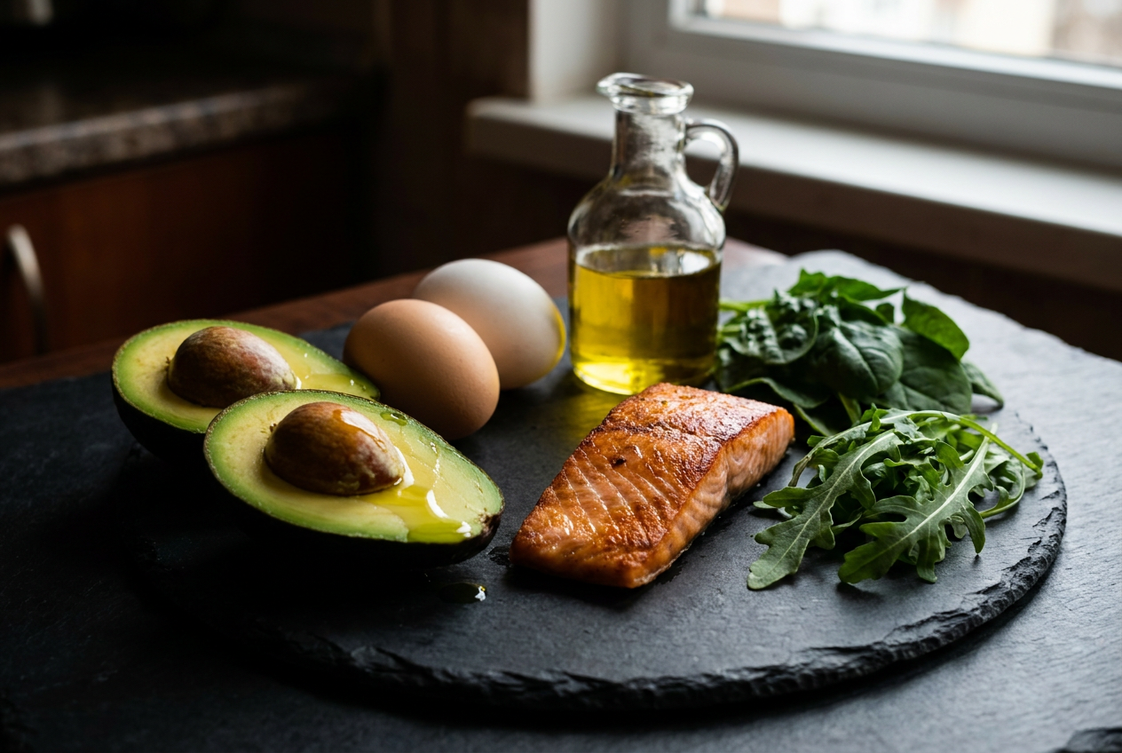Ketogene voeding met avocado, eieren en zalm
