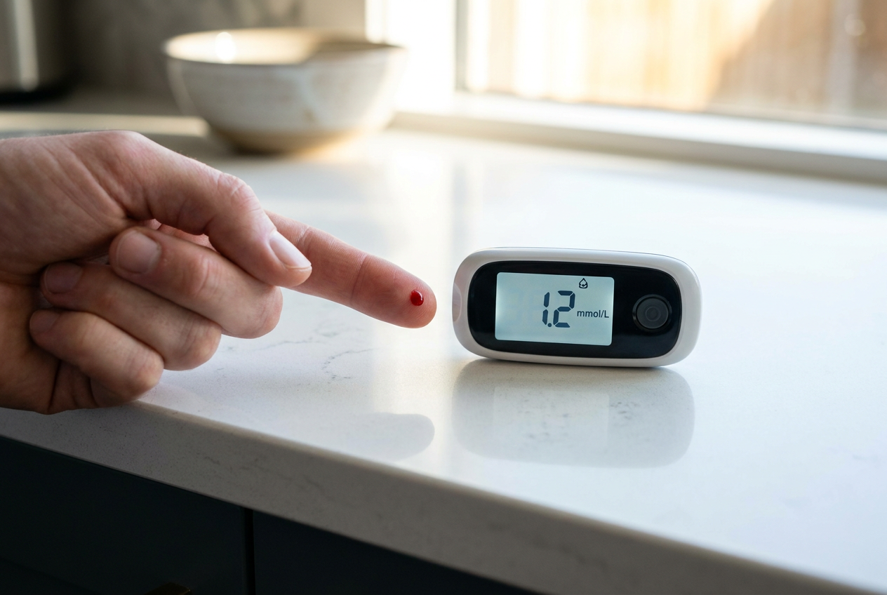 Ketose meten met een bloedketonenmeter via vingerprik