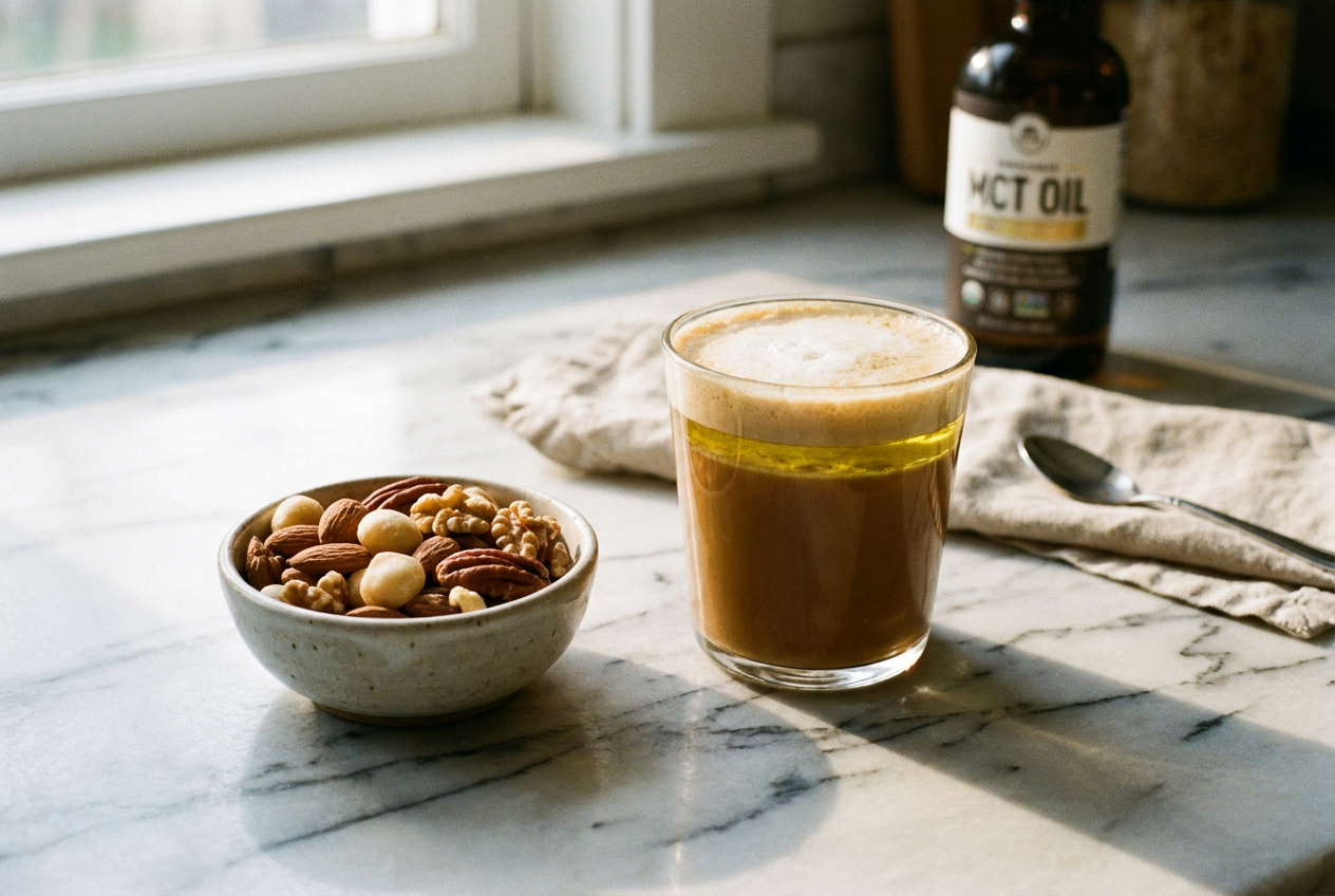 Bulletproof koffie met MCT-olie en noten om sneller in ketose te komen