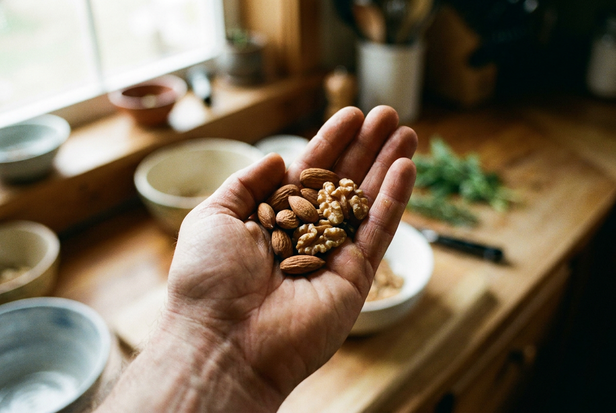 Een handje gemengde noten als keto snack
