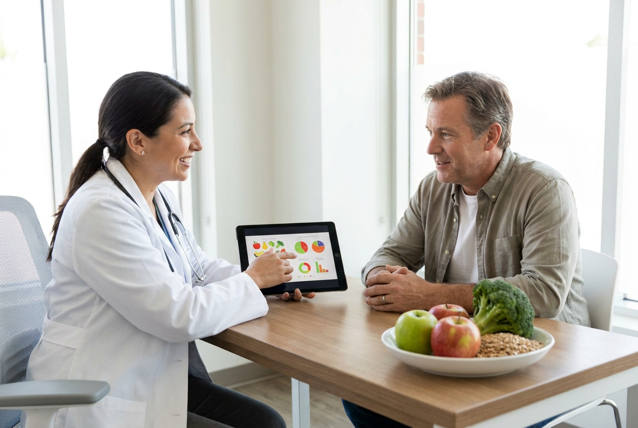 Arts bespreekt diabetes en dieet met een patiënt