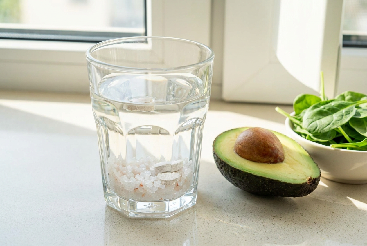 Water met zout magnesium en kalium om keto bijwerkingen te voorkomen