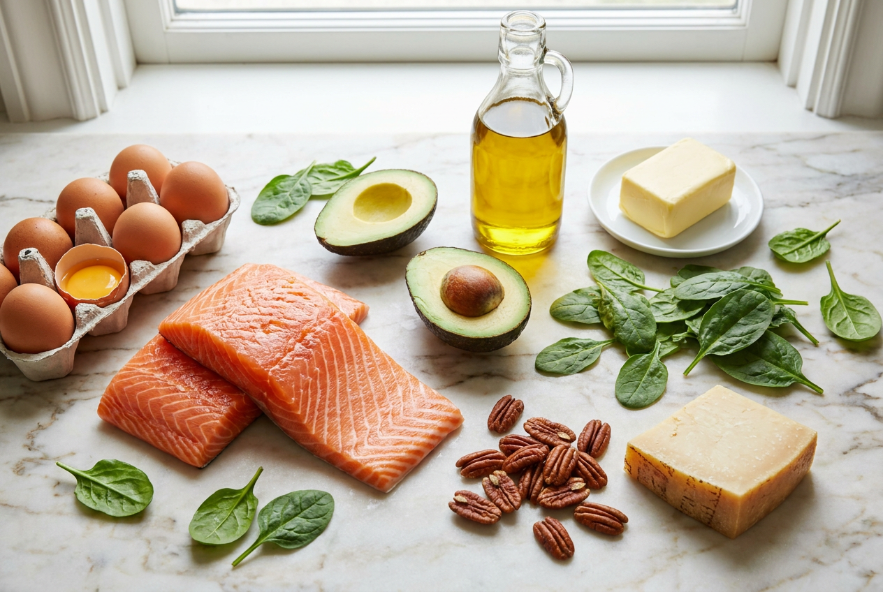 Keto-proof verse voeding zonder verborgen koolhydraten: zalm, eieren, avocado en noten