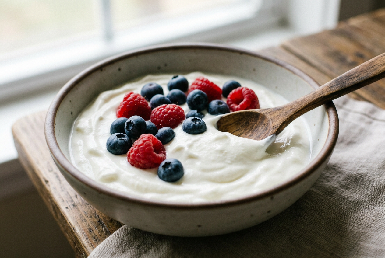 Volle Griekse yoghurt met bessen bij keto