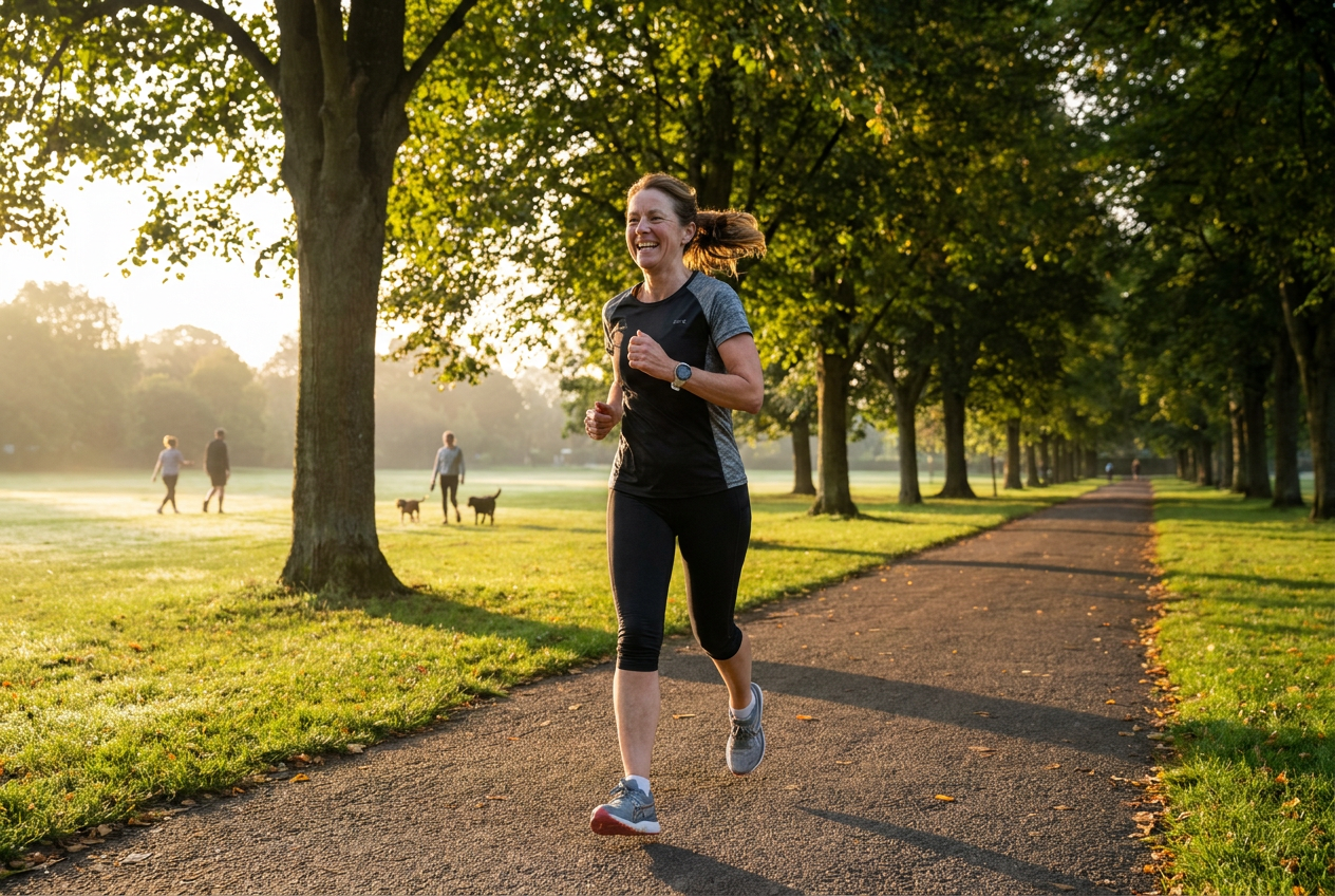 Vrouw hardlopend in het park, keto en sporten
