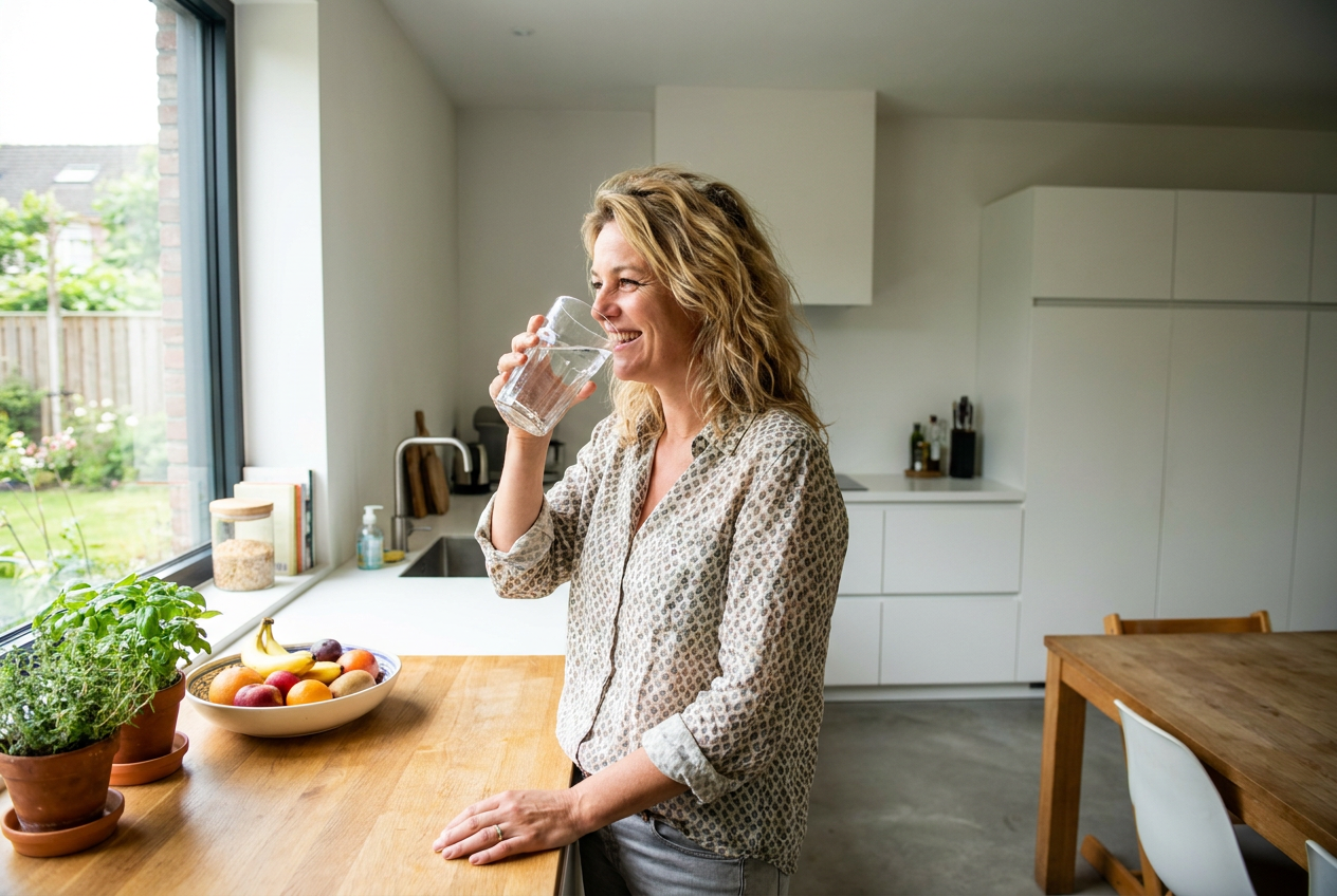 Vrouw drinkt water tegen keto adem