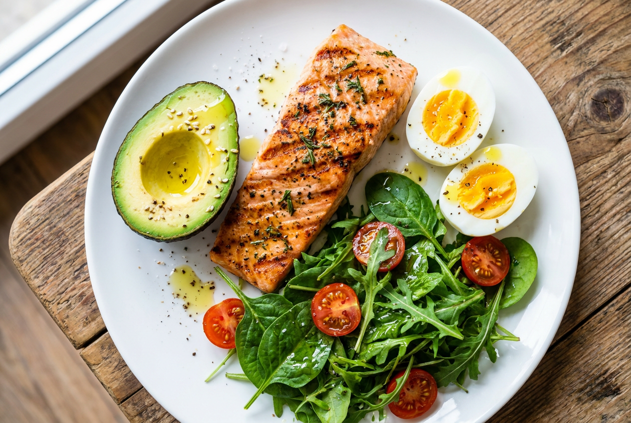 Gebalanceerd keto bord met vet en eiwit voor vetverbranding