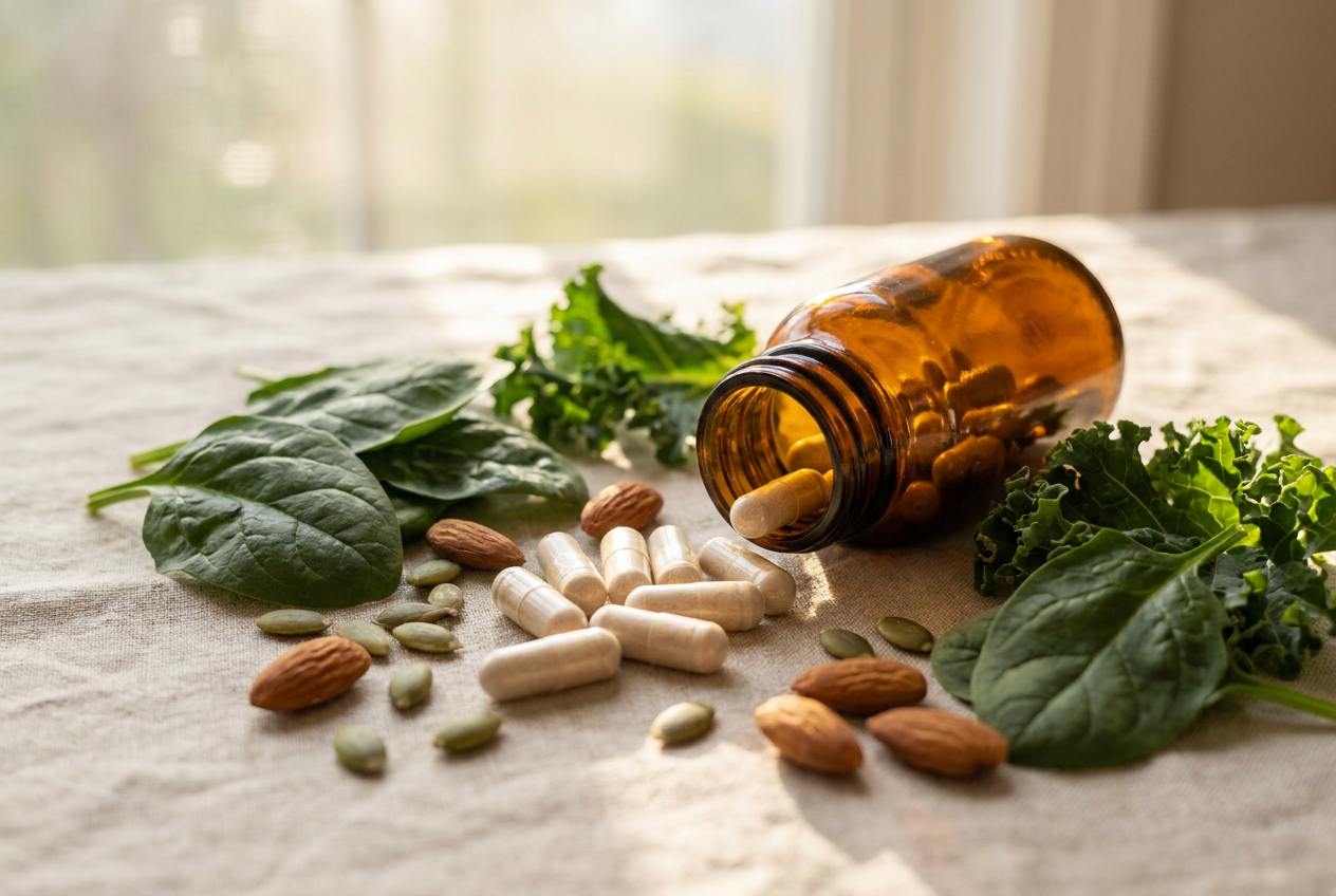 Magnesium capsules met pompoenpitten en groene bladgroenten