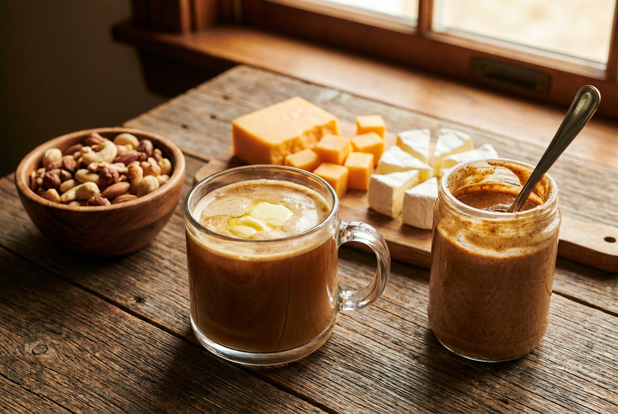Verborgen caloriebommen op keto: bulletproof koffie, noten, kaas en notenpasta