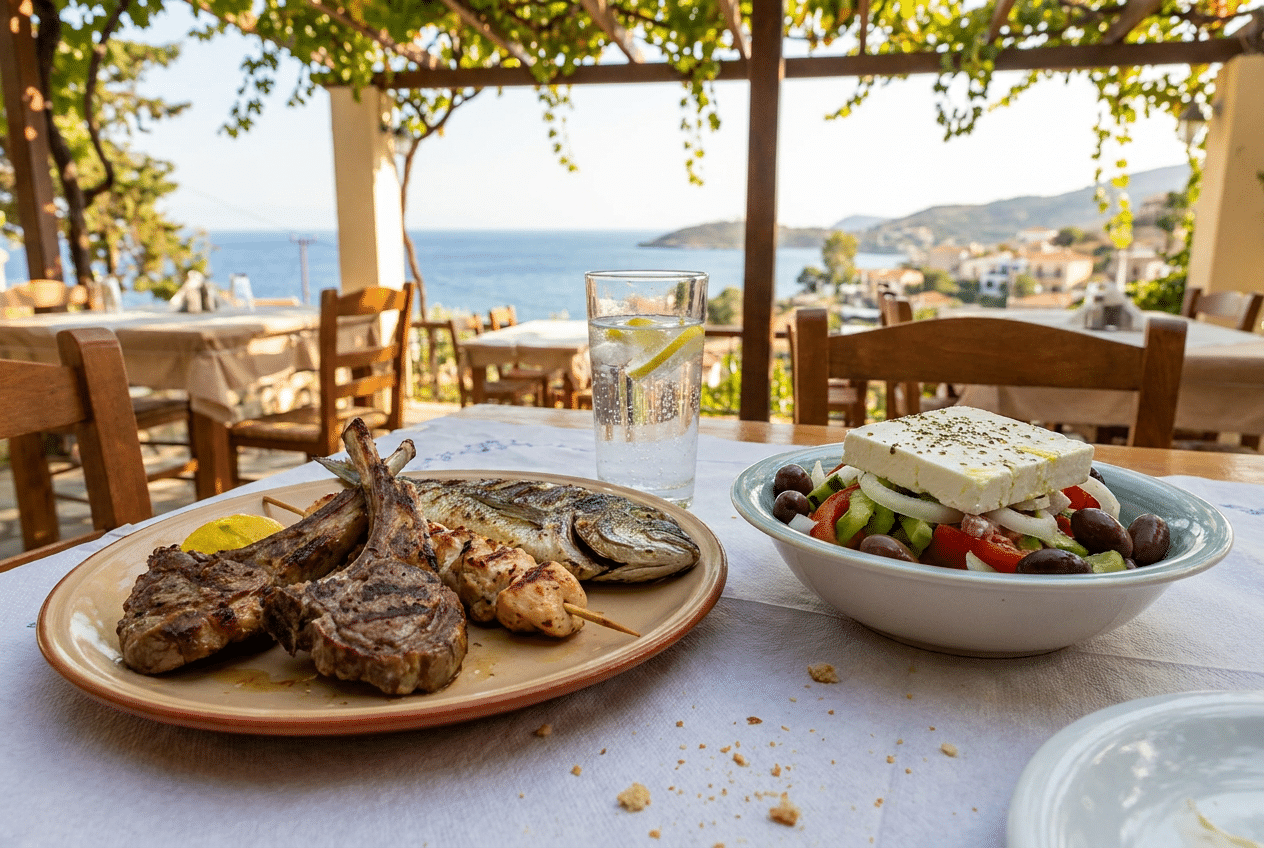 keto maaltijd in een Grieks restaurant op vakantie