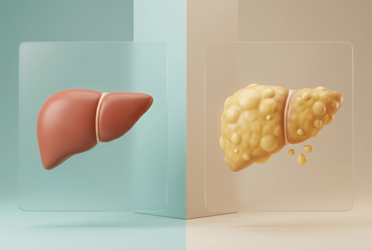 Gezonde lever versus leververvetting illustratie